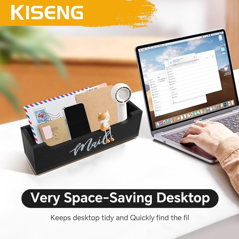 KISENG Mail Organizer Countertop, Mail Basket for Wall Mount or Table Countertop, Wood Desk Letter Holder, Black Bill Envelope Organizer for Home Office Decor - Image 5